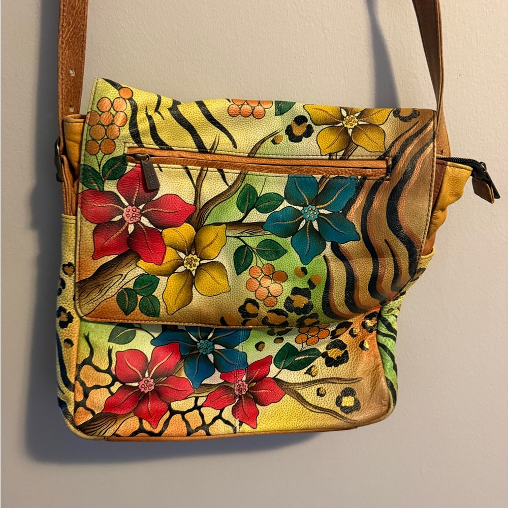 Anuschka Hand-Paintef Floral Multicolor Crossbody Bag